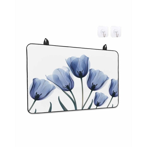 Stove Top Covers for Electric Stove, Blue Tulip Flower Glass Stovetop Cover Protector, Vintage Spring Plant Floral Botanical Induction Cooktop Protector Oven Mat for Kitchen Countertop 24"x21"