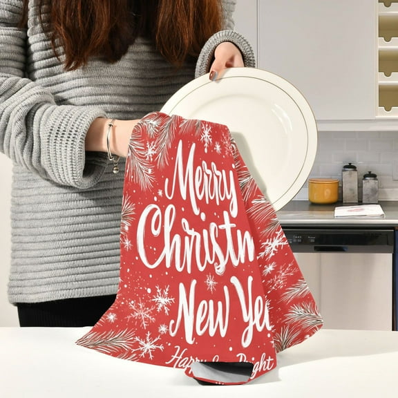 BZSMCE Kitchen Towels Creative Design Snowflake Christmas Tree Painting Pattern Durable Kitchen Towel