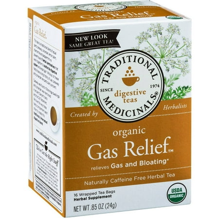 TRADITIONAL MEDICINALS Relief gaz organique supplément à base de plantes thé, 16 comte, .85 oz (Pack de 3)