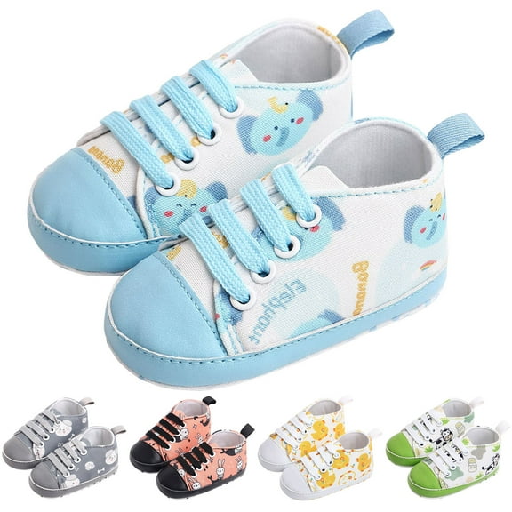 Dakaela Unisex Baby Boys Girls Shoes Newborn Infant Anti Slip Canvas Sneakers Toddler First Walkers Crib Shoes Blue Size 3.5