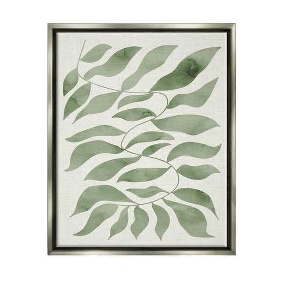 Stupell Industries Boho Plant Leaf Sprig Botanical & Floral Painting Gray Floater Framed Art Print Wall Art, 17 x 21