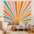 thumbnail image 2 of Boho Burning Sun Tapestry Wall Hanging, Retro 70s Abstract Vintage Geometric Rainbow Sunrise Tapestries for Bedroom Living Room Backdrop 60×80 inch, 2 of 7