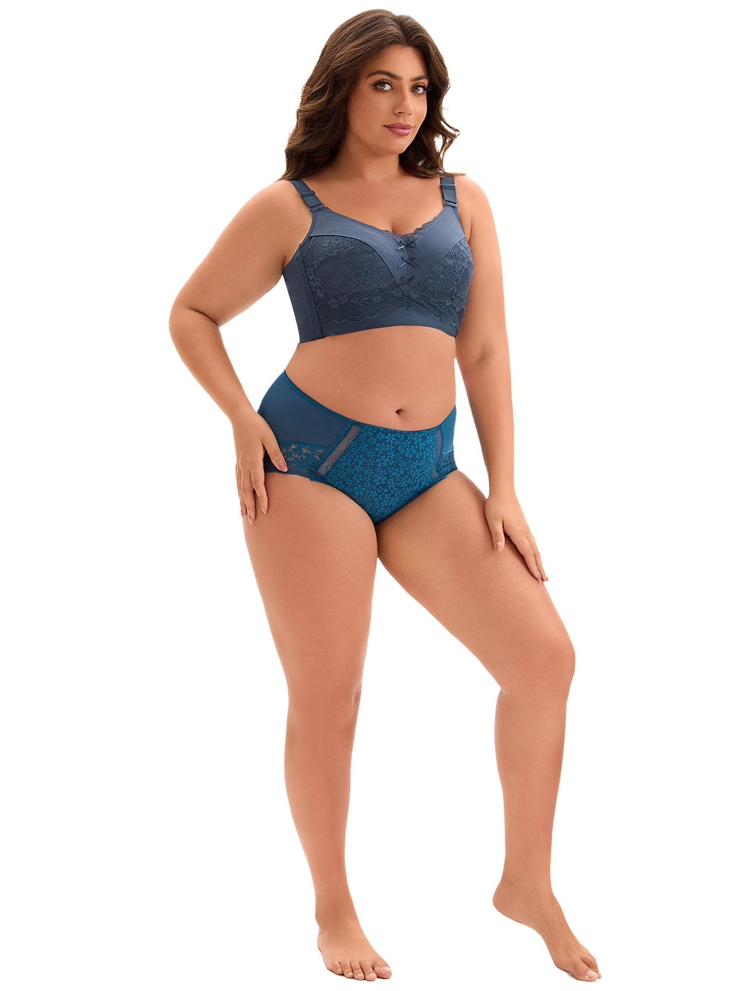 DARING DIVA Women's Full Coverage Bra Hem Wide Straps Wirefree Bralett Dark Blue 36 B