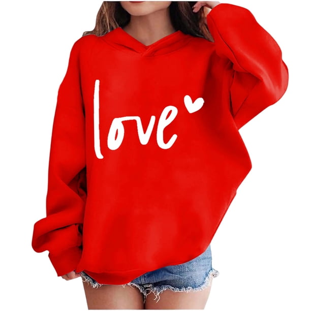 Sudadera con capucha y estampado de corazón de San Valentín, sudadera de manga larga para niños y niñas, chaqueta para niñas de talla mediana y grande.