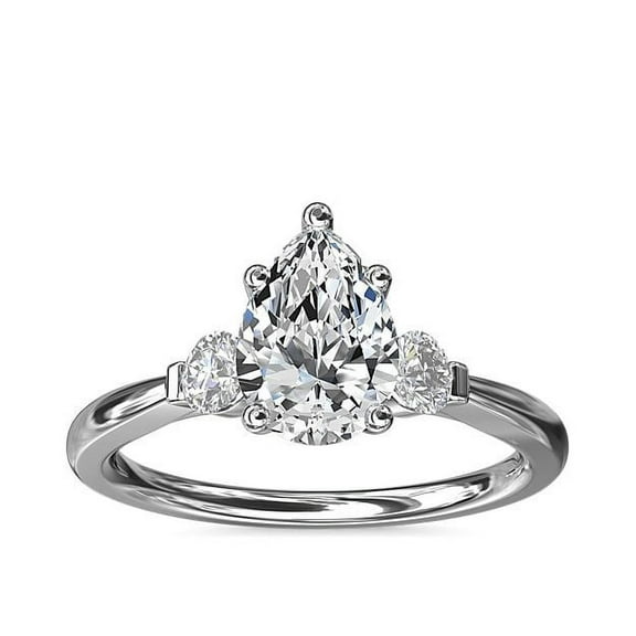0.70 Carat VS1-Clarity Pear Genuine Diamond Stunning Three Stone Designer Ring for Women Solid 14K White Gold Size 7