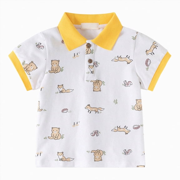 NIEWTR Toddler Boys Polo Shirts Summer Short Sleeve Turn Down Collar Graphic Print T-Shirt Basic Undershirt Tops Child Kids Sport Tee Tops Gift Set(A-White,4-5 Years)