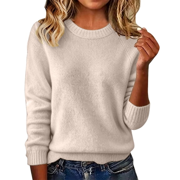 Yigetop Thin Sweaters for Women Lightweight Knitted Sweaters Long Sleeve Casual Soft Basic Tops Blouse for Daily Wear Beige L