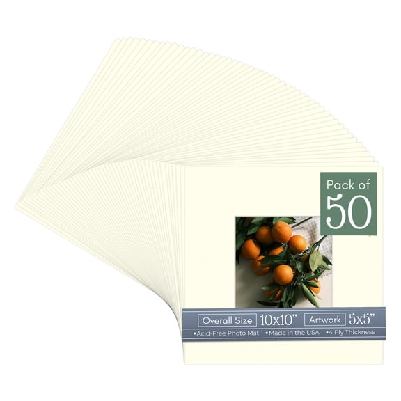 Cream Linen Picture Frame Mat for 10x10 Frames - Fits 5x5 Photos - 50 Mats