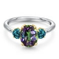 thumbnail image 3 of Gem Stone King 925 Silver and 10K Yellow Gold Green Mystic Topaz and London Blue Topaz Engagement Ring for Women | 2.96 Cttw | Oval 9X7MM | Gemstone November Birthstone | Size 5, 3 of 6