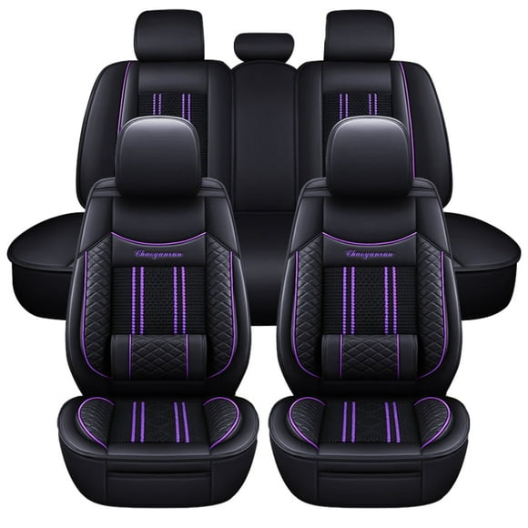 Leadwolf Car Seat Covers Leather for Honda for CR-V 1997-2019 5 Seats Water Resistant Front Rear Cushion Protector Beige and Purple