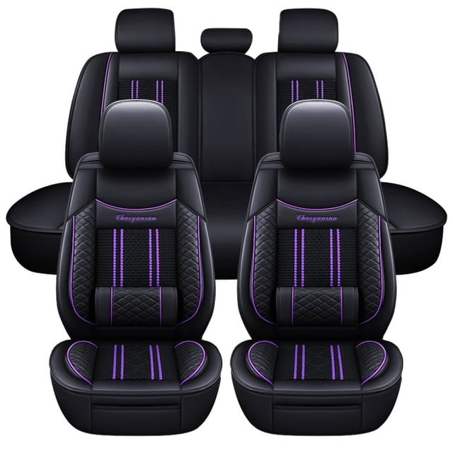 Maidao Car Seat Covers Leather for Genesis for GV70 2020-Present 5 Seats Water Resistant Front Rear Cushion Protector Beige and Purple