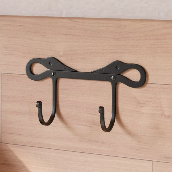 Renovators Supply Black Cast Iron Double Coat Hook Decorative Swan Design Hat or Towel Wall Mount Dual hooks Rust Resistant Powder Coat finish w/Screws