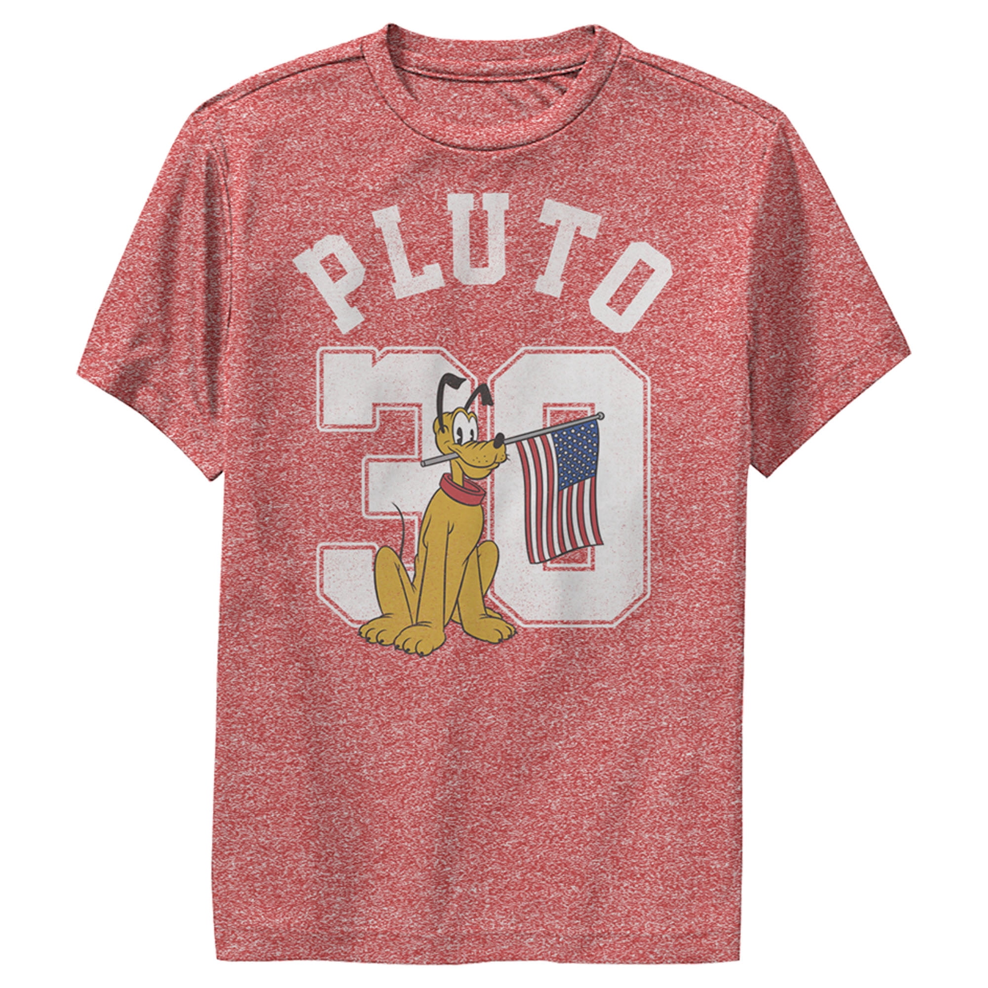 Boy s Mickey & Friends Pluto 30 American Flag Performance Graphic Tee Red Heather X Large