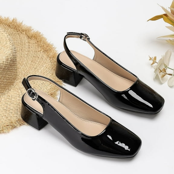 WZX Women's Ankle Strap Square Toe Slingback Patent Leather Chunky Low Heel Pumps Shoes 1.5 Inch
