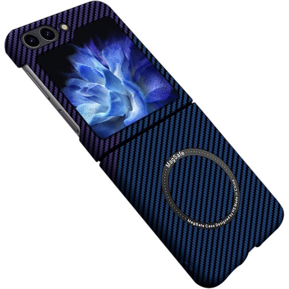 Magnetic Case for Samsung Galaxy Z Flip 6 5G Case Compatible with MagSafe Charger Carbon Fiber Slim Ultra Anti-Scratch Shockproof Cover, Blue&Purple