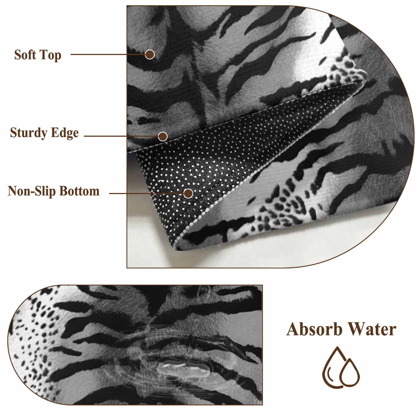 Leopard Stripes Area Rugs 8'x10', Washable Small Throw Rugs for Living Room Patio, Vintage Black White Animals Texture Indoor Outdoor Rug Non-Slip Low Pile Carpet Runner Reversible Floor Mats
