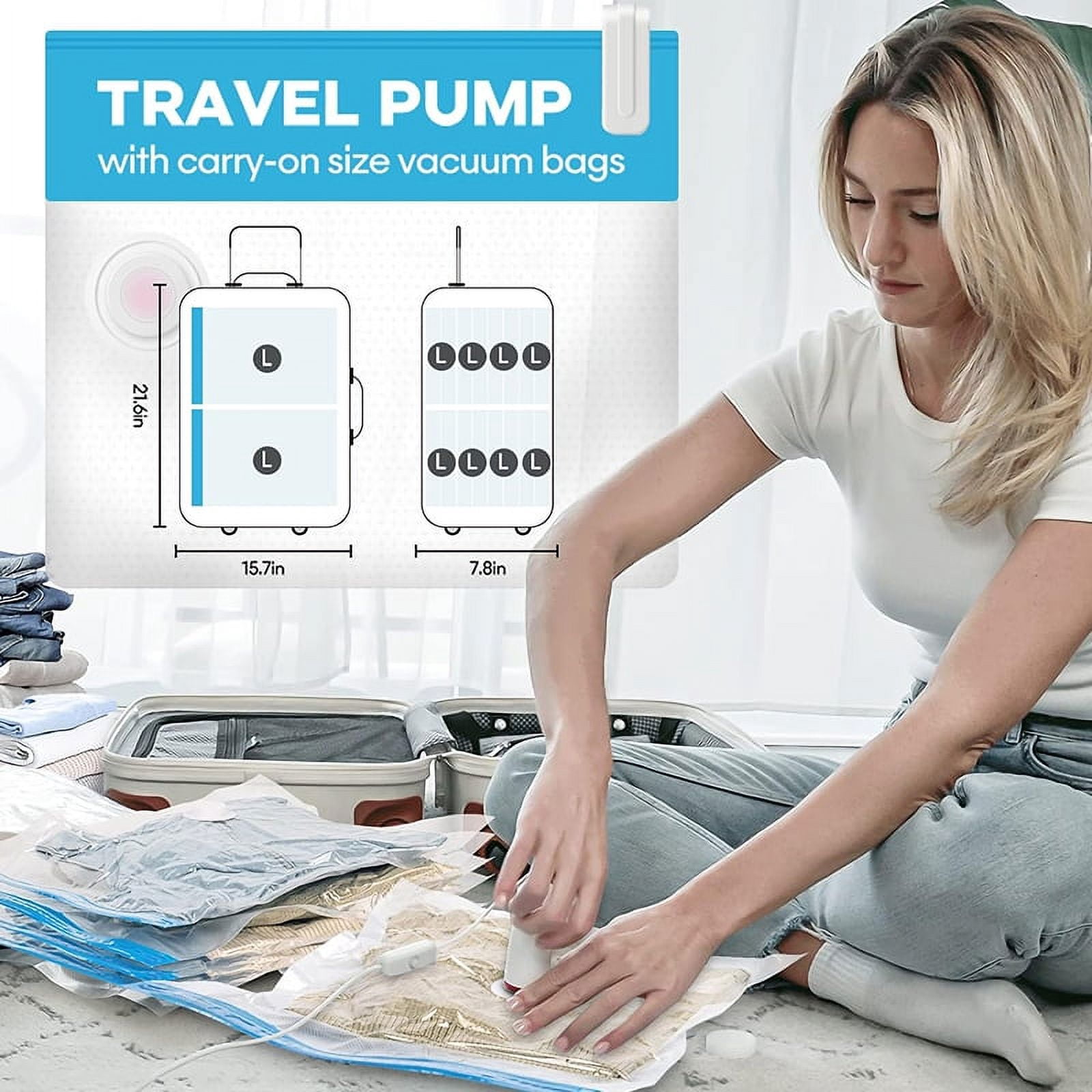 Conjunto de 9 piezas, 8 Bolsas de Almacenamiento al Vacío para Viaje con Bomba Eléctrica USB, Bolsa de Compresión Portátil para Ropa, Organizador de Plástico Hermético para Empacar Equipaje, Esencial