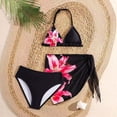 thumbnail image 2 of Nwiuh Women's 3 Piece Floral Thong Bikini with Sheer Overlay Swimsuit with Cover Up Skirt (Black, 11-12 Years), 2 of 8