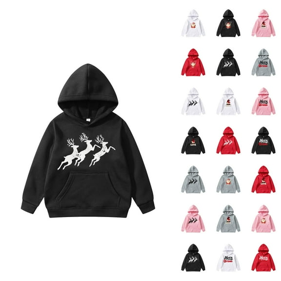 Holiday Hoodies for Kids Long Sleeve Christmas Cute Graphic Hooded Sweatshirt with Pockets for Boys Girls Pullover Top