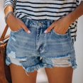 thumbnail image 4 of Lu's Chic Women's Distressed Jeans Short Denim Rip Shorts Mid Rise Straight Leg Soft Pull On Cool Casual Shorts Light Grey XX-Large, 4 of 4