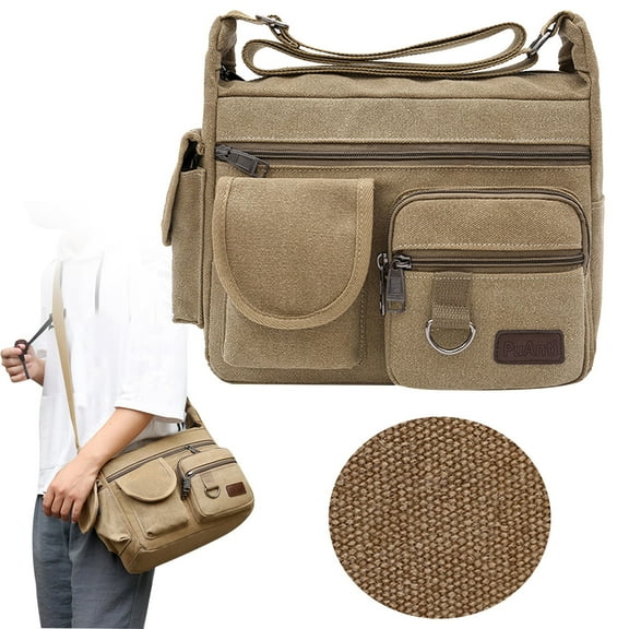 Goohae Canvas Crossbody Bag, Crossbody Shoulder Bag, Heavy-Duty Canvas Tool Bag with Adjustable Strap - Multi-Pocket Organizer for Electricians & Diy Projects, Beige