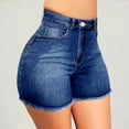 thumbnail image 5 of Women's Denim Shorts High Waist Ripped Distressed Frayed Hem Jeans Stretchy Skinny Fit Summer Hot Pants with Pockets, 5 of 6