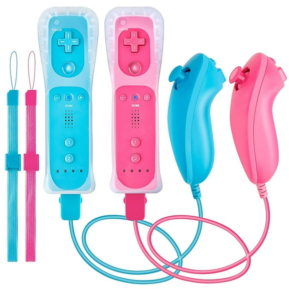 2 Packs Wireless Controller and Nunchuck for Wii and Wii U Console,Wii Controller with Motion Plus,Compatible with Nintendo Wii/Wii U,Blue and Pink