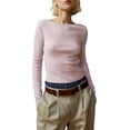 thumbnail image 1 of SUNSIOM Women's Long Sleeve Crew Neck Stripes Slim Fit T Shirts Ladies Fall Basic Going Out Tops, 1 of 6