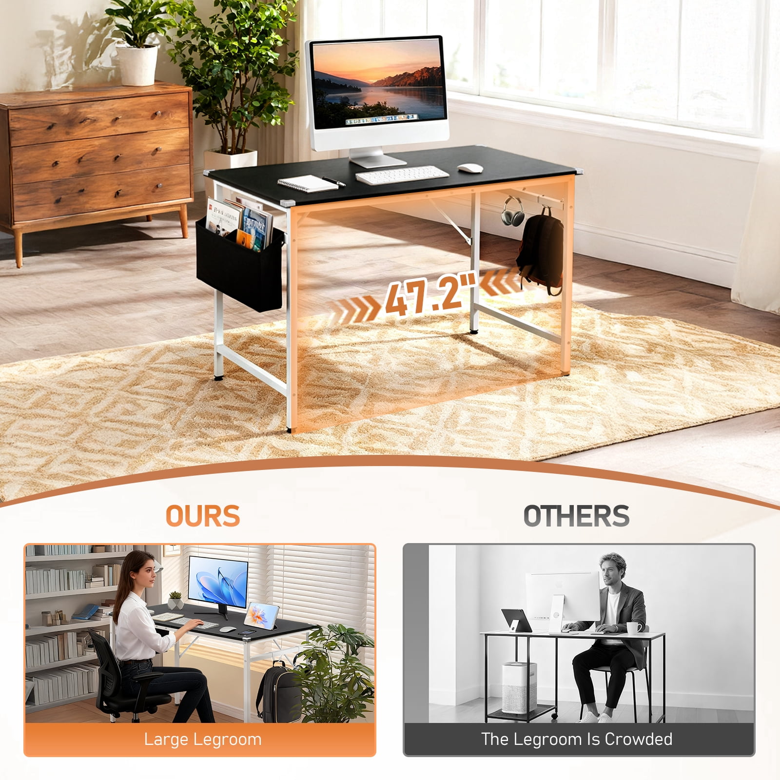 Ktaxon 47" Wood Computer Desk PC Laptop Table Workstation Study Home Office Furniture, Black