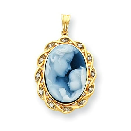 14k Yellow Gold Heavens Gift Diamond Agate Cameo Sentiment Pendant