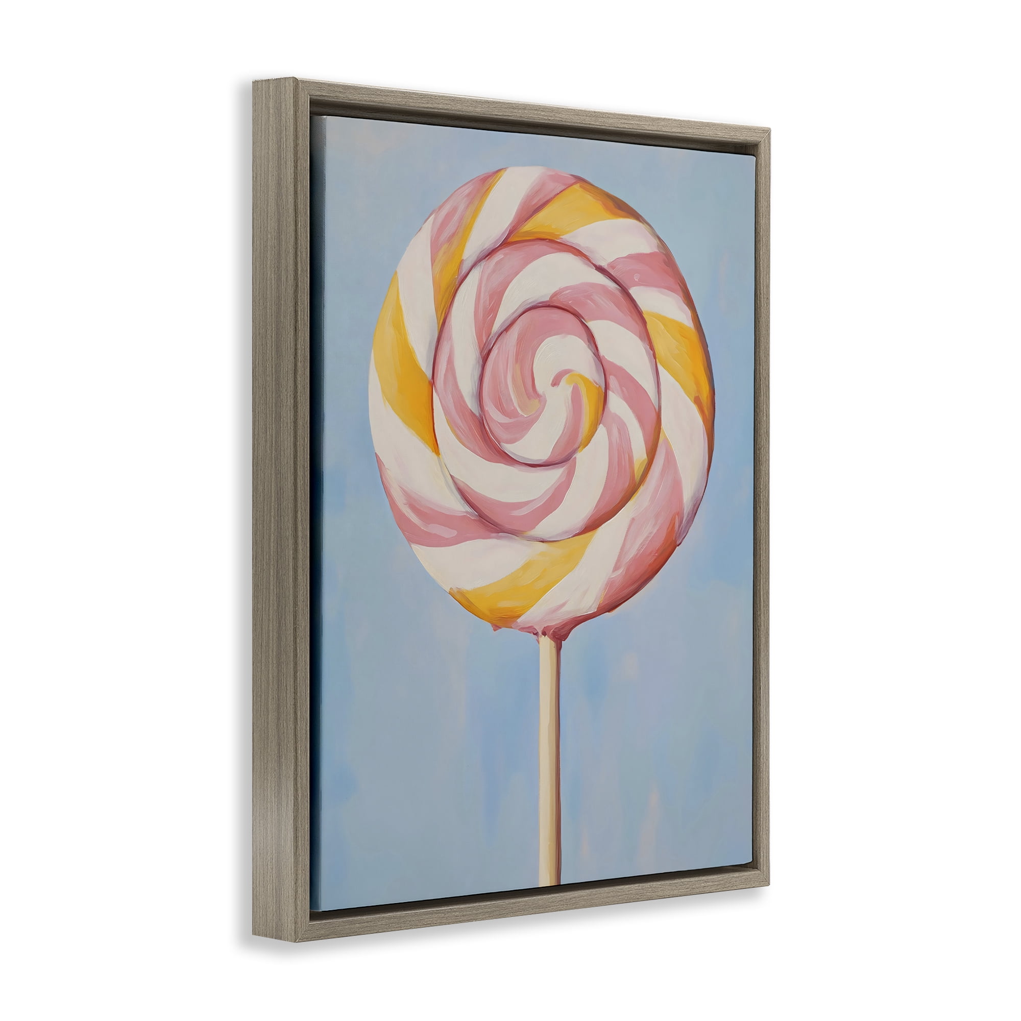 Stupell Industries Lollipop with Pink & Orange Swirl Brown Framed Floater Canvas Wall Art, design by The Prints Vibe
