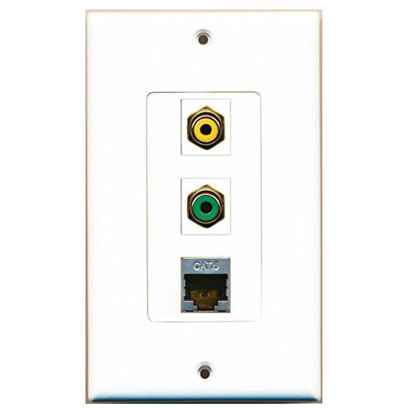 RiteAV - 1 Port RCA Yellow and 1 Port RCA Green and 1 Port Shielded Cat6 Ethernet Decorative Wall Plate Decorative
