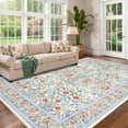 thumbnail image 2 of FairOnly 5'x7'Retro Floral Printed Machine Washable Area Rug Ultra-Thin Low Pile Stain & Pet Friendly Non Slip Indoor Rug for Living Room Bedroom Kitchen Dining,Beige Orange, 2 of 7