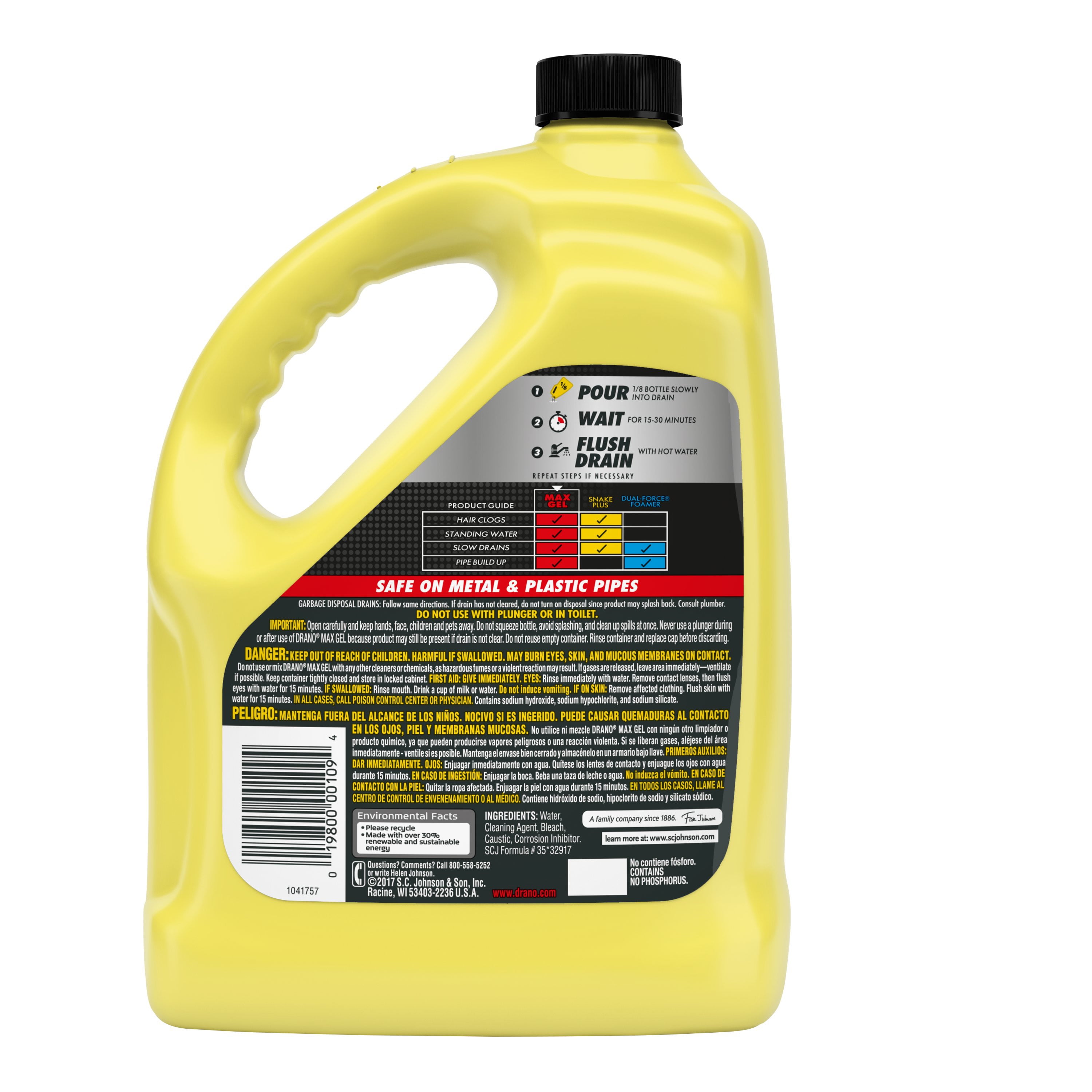 SC Johnson Drano® 696642 1 Gallon Max Gel Clog Remover - 4/Case