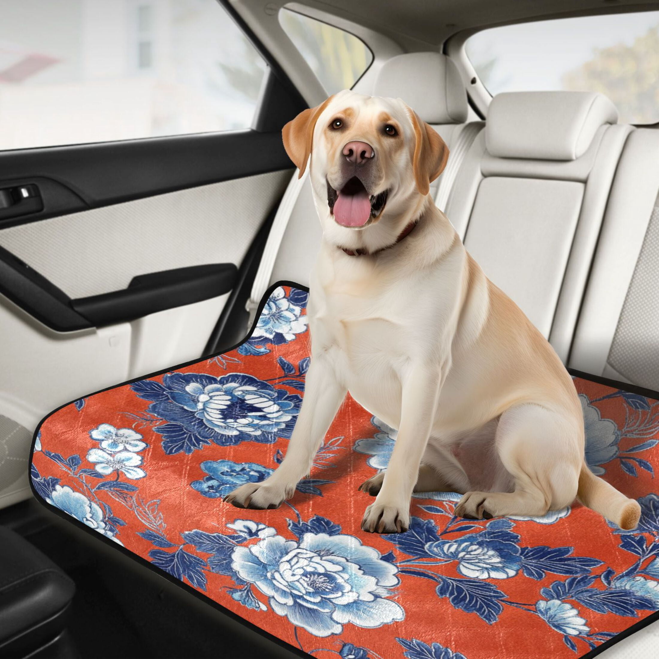 Qxltty Navy Blue Porcelain Flower Pattern Cat litter Pads Pet Set of 2 Diaper Mats Center Anti-leakage Layer Absorbent Soft and Comfortable
