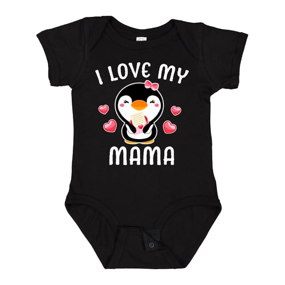Inktastic I Love My Mama with Cute Penguin and Hearts Girls Baby Bodysuit