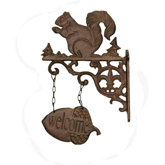 Welcome Squirrel Rustic Cast Iron Hanging Sign Front Door Fall Porch Home Decor