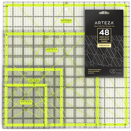 Arteza Acrylic Quilter's Ruler Kit, Non-Slip Rings- 5 Pack