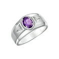 thumbnail image 6 of RYLOS Men's Rings Sterling Silver Classic 7X5MM Oval Gemstone & Diamond Ring Amethyst February Birthstone Rings For Men, Men's Rings, Silver Rings, Size 8, 6 of 7