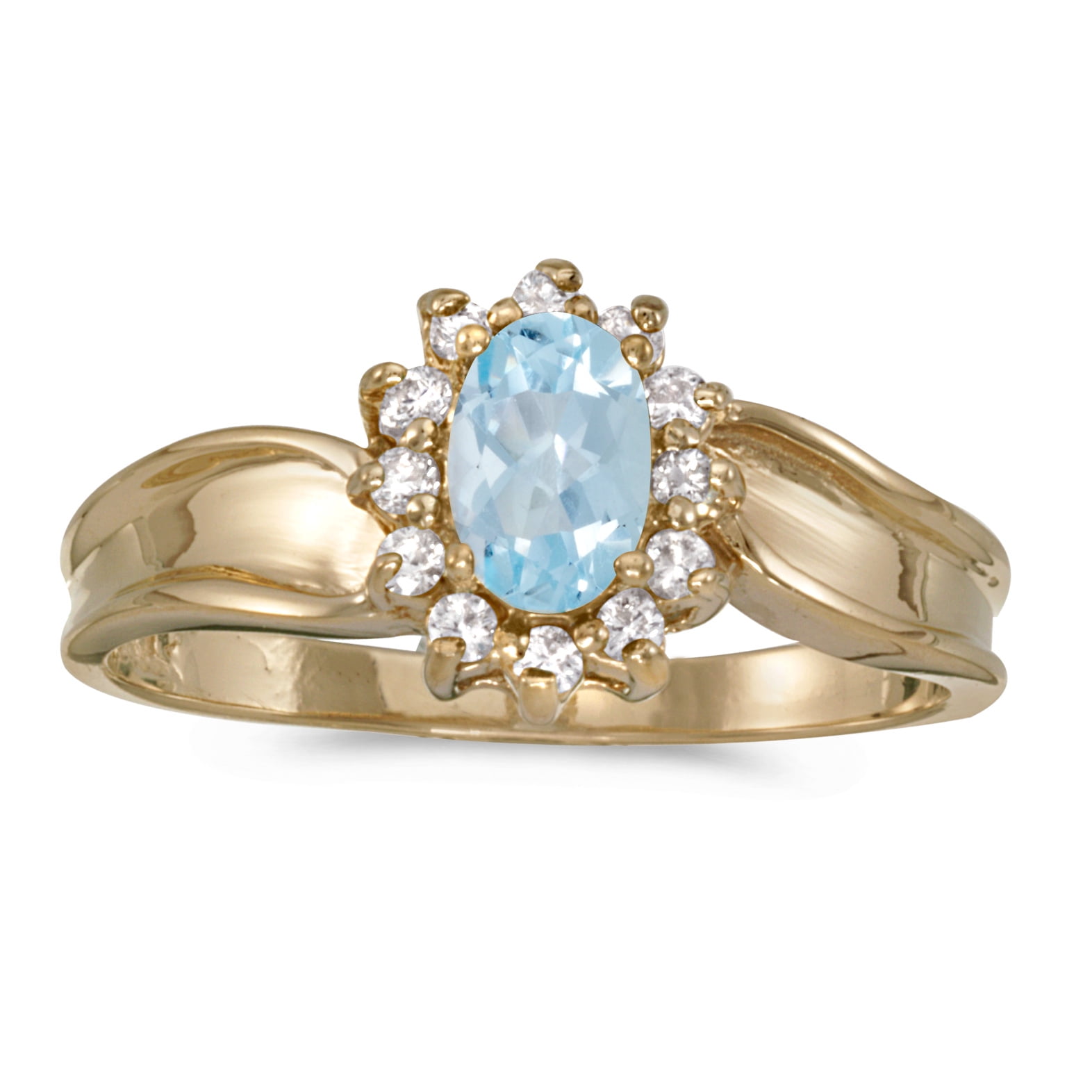 14k Yellow Gold Oval Aquamarine And Diamond Ring by