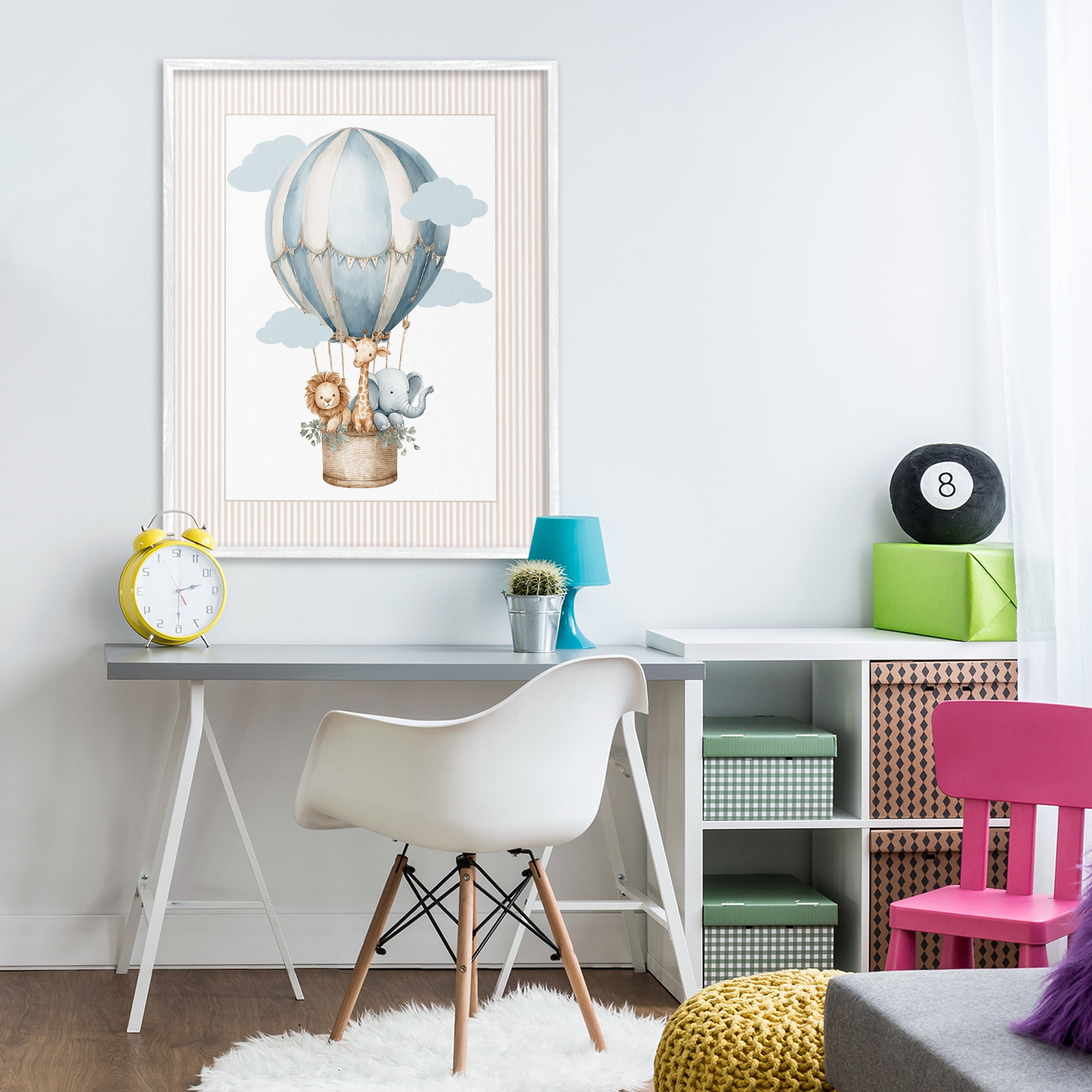 Stupell Industries Hot Air Balloon Animals White Framed Giclee Art, design by Christine Simpson Art