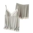 thumbnail image 2 of Women Pajama Sets Oversized Solid Color Lace Pajama Set Summer Collared Sleeveless Sleepwear with Shorts Summer Pjs for Women, 2 of 3
