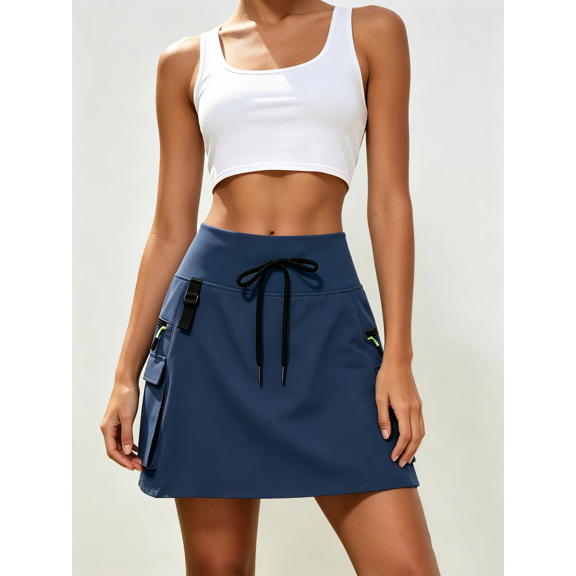 Busydd Cargo Skirts for Women with Pockets Fashion Solid Color Zipper Mini Skirt Casual Outdoor High Waisted Drawstring Sport Skirt XXS
