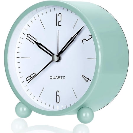Analog Alarm Clock, 4 inch Super Silent Non Ticking Small Clock with Night Light, Battery Operated, Simply Design, for Bedroom, Bedside, Desk, (Green)