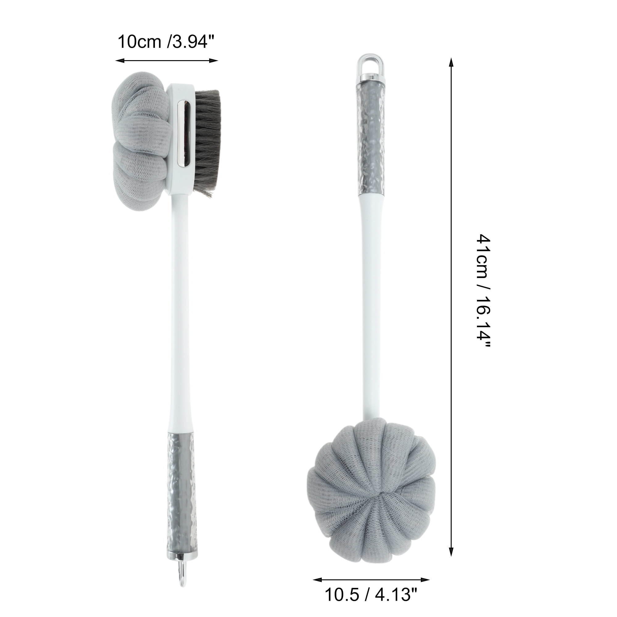 Unique Bargains Wave Handle Bath Brush Body Scrubber 1 Pc Gray White