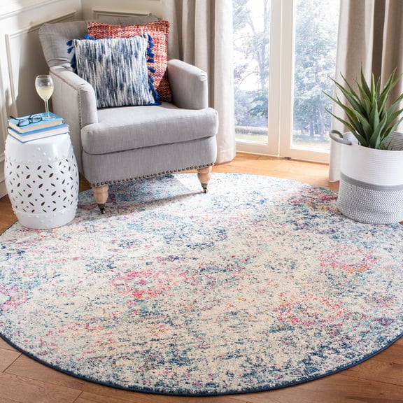 SAFAVIEH Round Rug 4' - Madison Collection - Transitional Modern Design, Navy & Teal, Non-Shedding & Easy Cleaning, Ideal for Living Room, Bedroom, Dining Space (MAD611N)