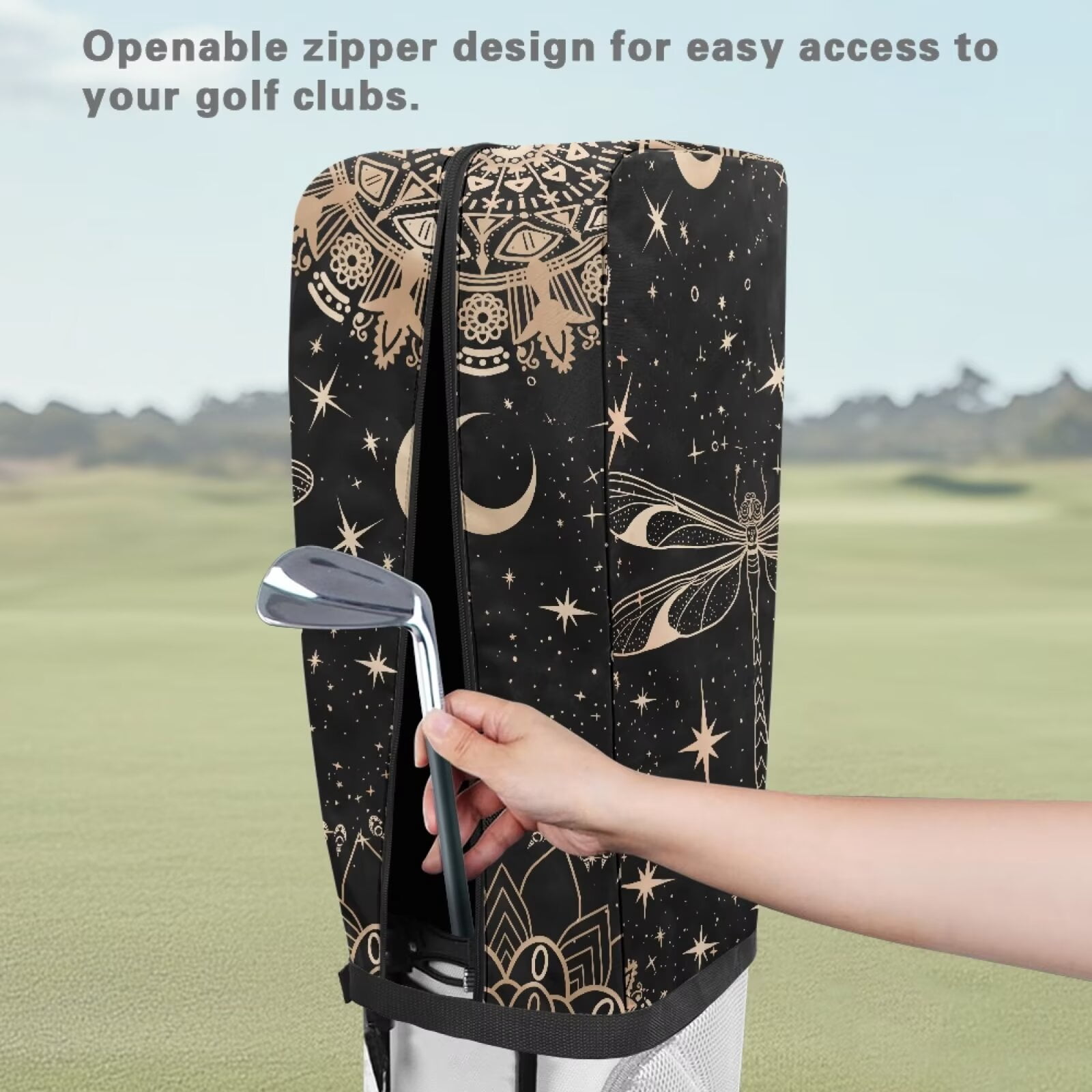 Chririnla Aesthetic Dragonfly Hood Golf Bag Cover Waterproof Hood with Snap Button Dust & UV Protection Universal Fit for Most Tour Bags, Cart Bags & Stand Bags