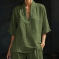 thumbnail image 6 of Bosfbaoi Two Piece Sets for Women Linen Blend Relaxed Fit Casual Outfit Set V-Neck Kimono Sleeve Tops Elastic Waist Shorts Summer Outfits Matching Sets Women Clothing, 6 of 8