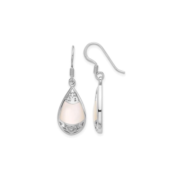 Mother of Pearl Filigree Teardrop Dangle Earrings in Sterling Silver for Women