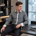 thumbnail image 3 of AZoiNM Men's Embroidered Long Sleeve Casual Shirt Loose Fit Button Down Polyester Top, 3 of 11
